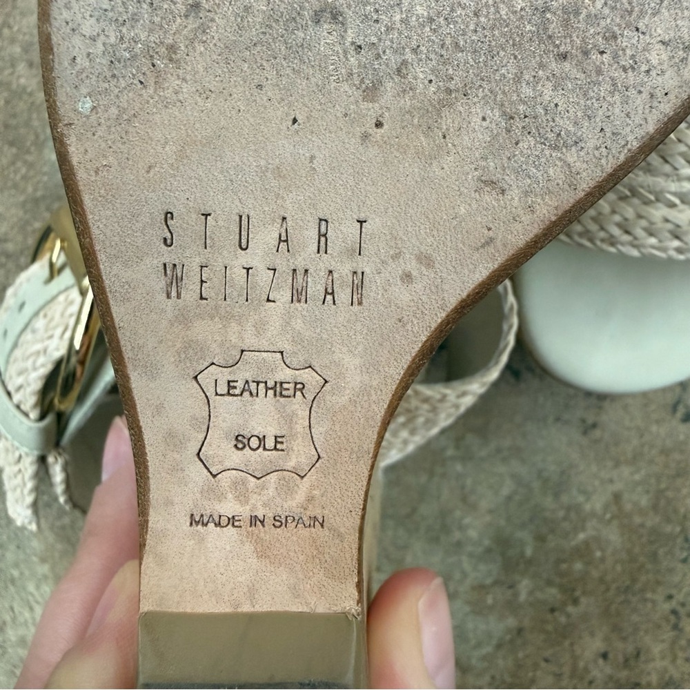 Stuart Weitzman Size 5 Cream Braided Wedge Sandals - Picture 8 of 11